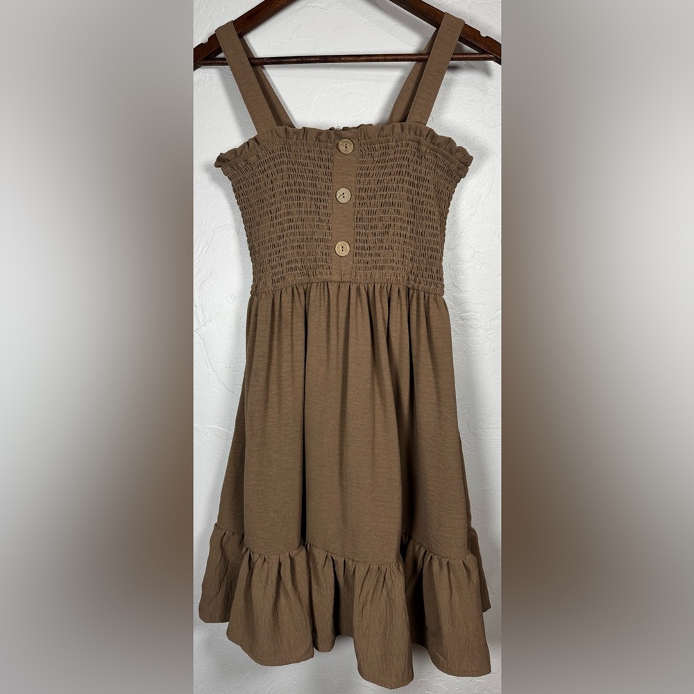Mary & Mo Elegant Brown Smocked Mini Dress Size Medium